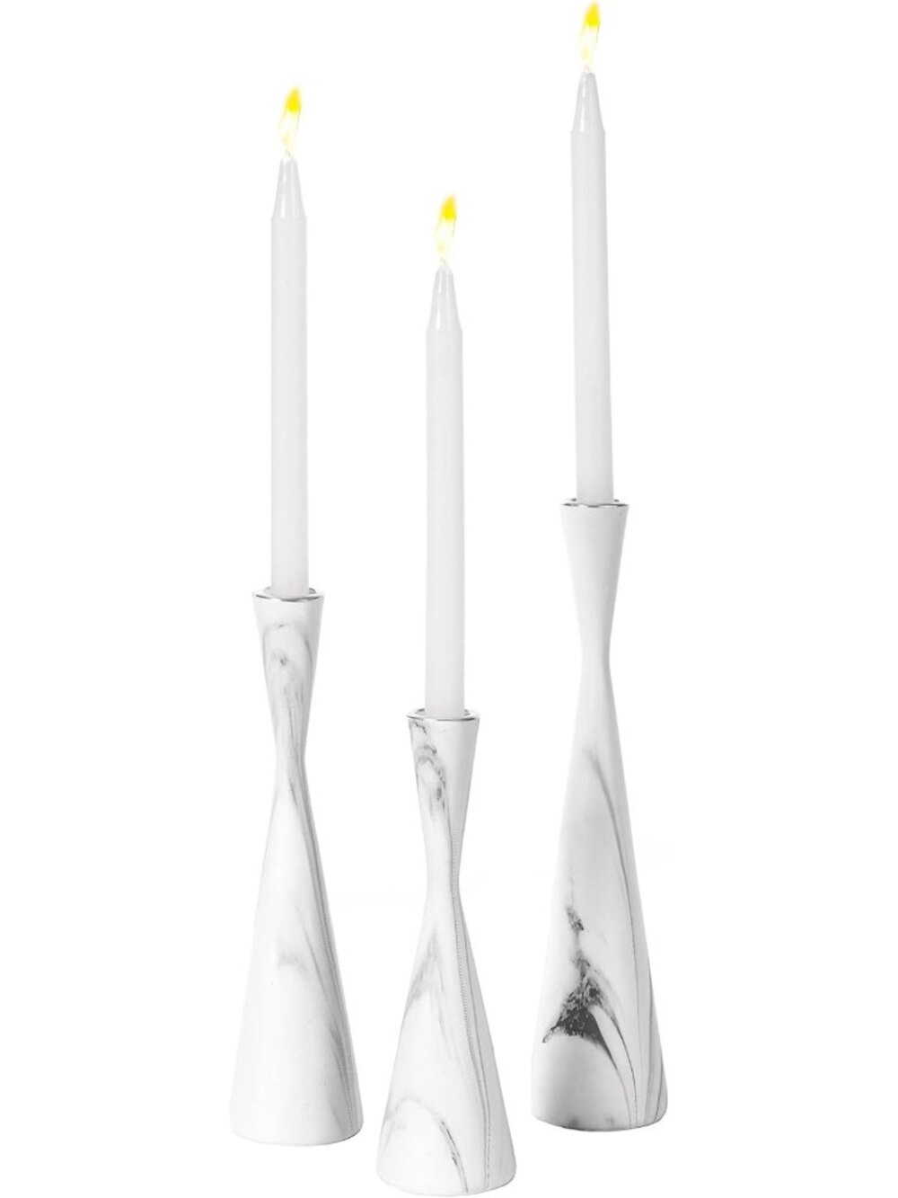 Set of 3 Modern Marble Design Decorative Resin Candle Holders - White Taper